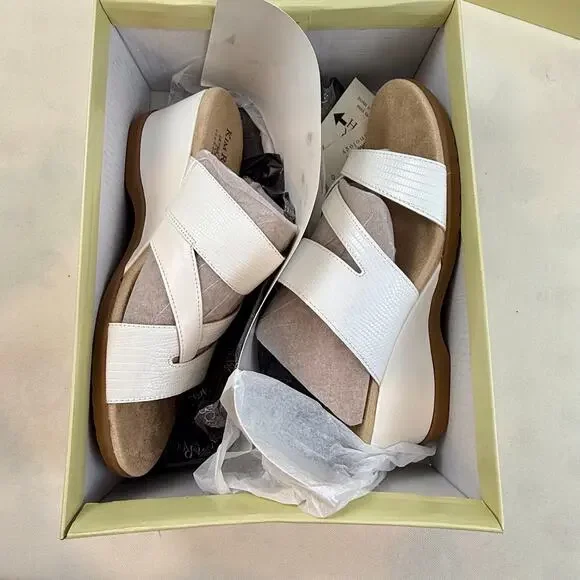 NIB Kim Roger’s Krystal White Slip On Ultra Comfort Wedge Sandals 8M Man Made - Picture 16 of 16